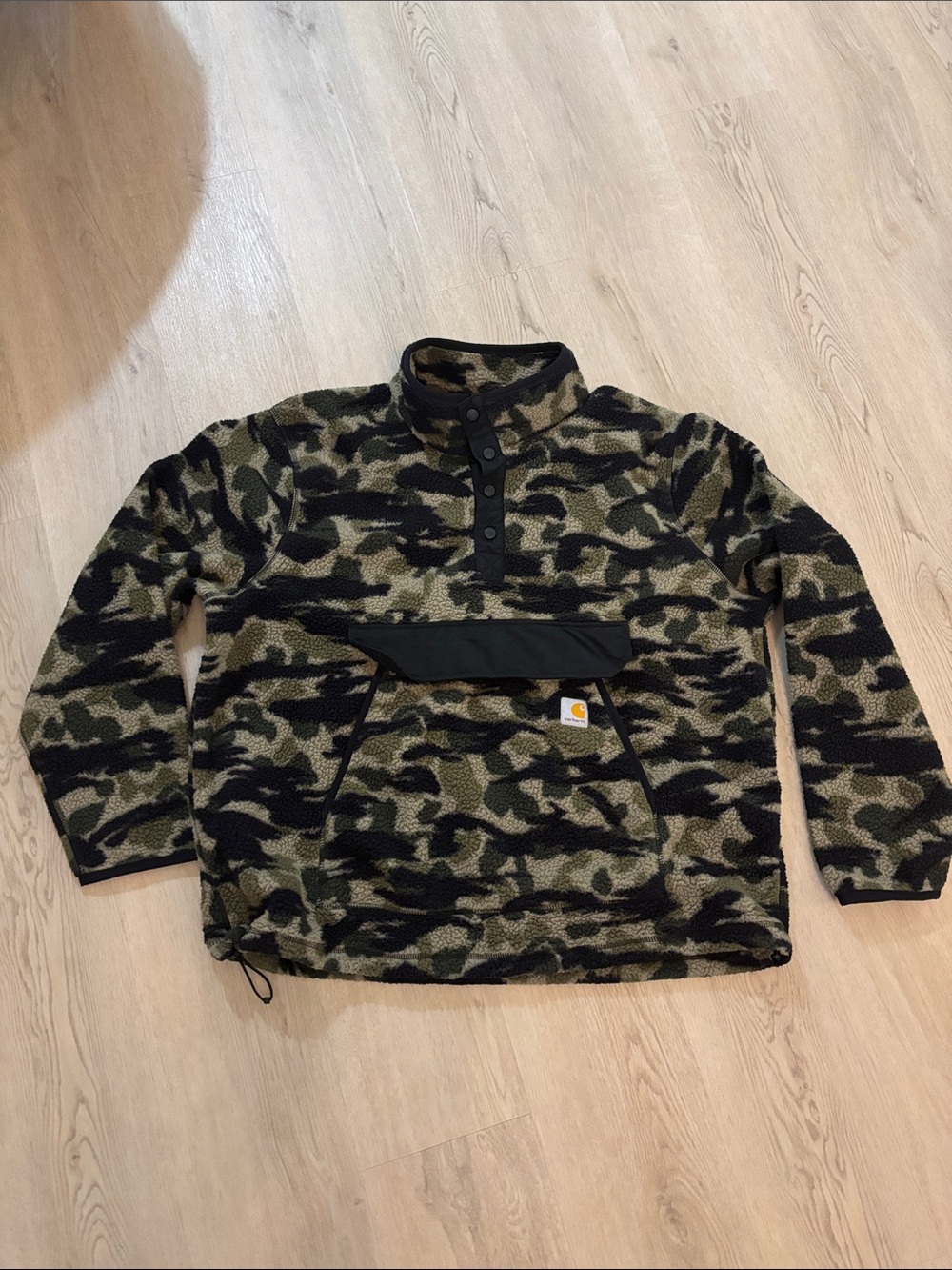Carhartt Mens Camo Sherpa Pullover Jacket - Green & Black like new WARM size XL